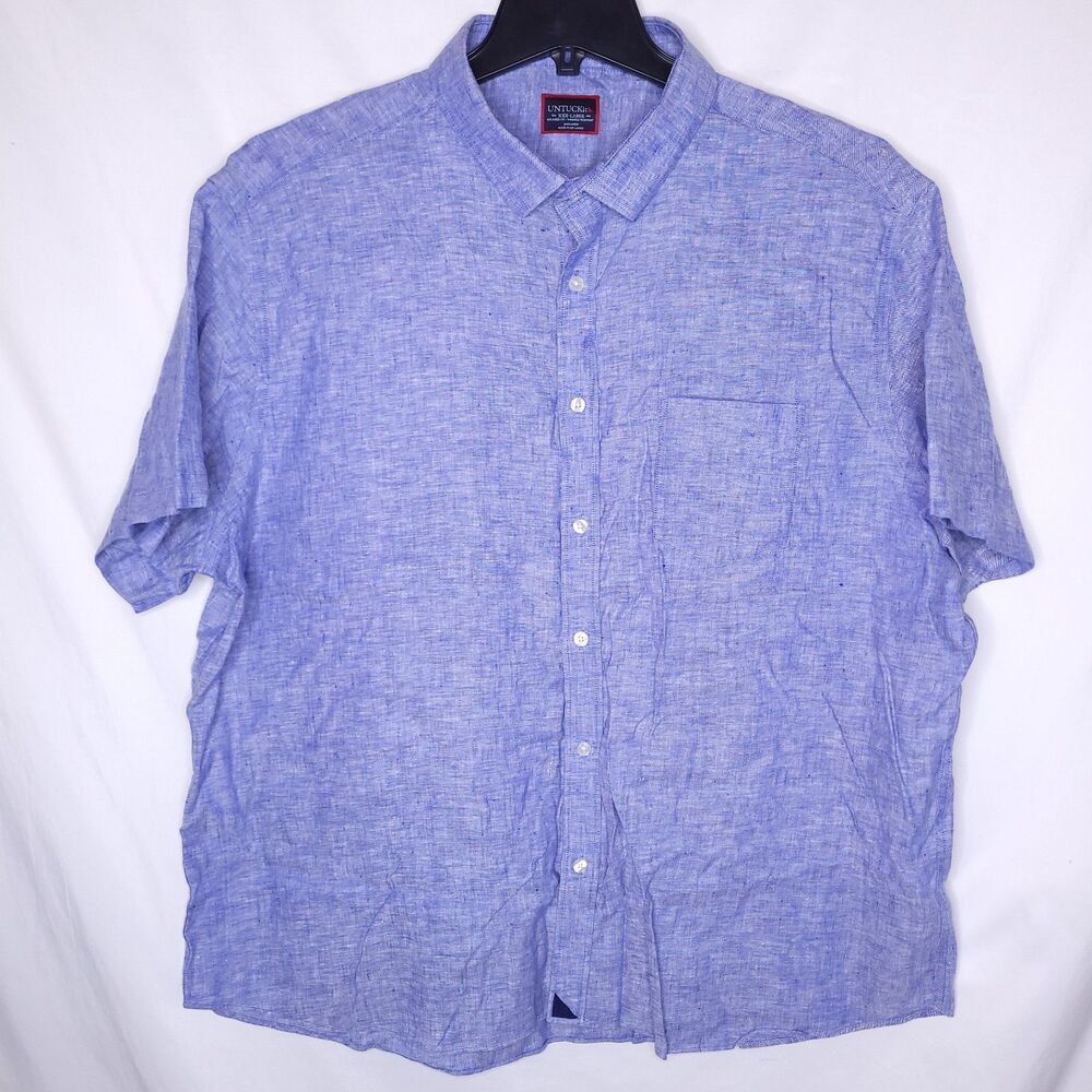 Untuckit Linen Shirt Mens 3XL Blue Cameron 40878 Relaxed Fit